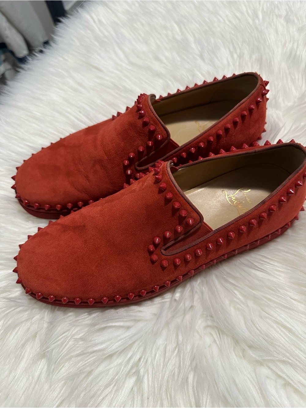 Christian Louboutin Red Suede Spike Slip-On Loafers Men’s sz 10